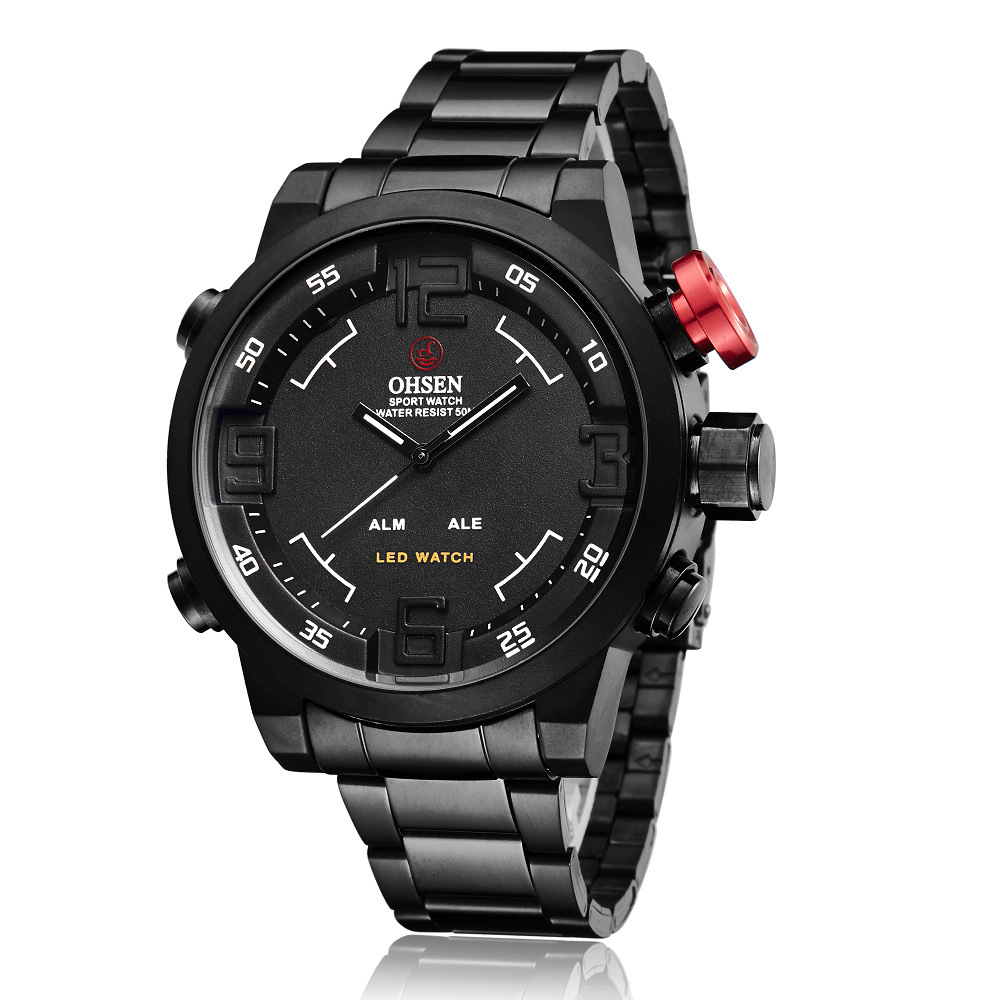 Trendy Men's Fashion Luminous LED Dual Movement Double Display Three Hands Quartz Men's Watch Thickness 15mm Dial Diameter 46mm Quality Fine