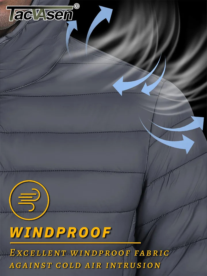 TACVASEN Lightweight Puffer Jackets Mens Quilted Polyester Nylon Jacket Ripstop Quick Dry Hooded Down Insulated Windbreaker Coat 241115