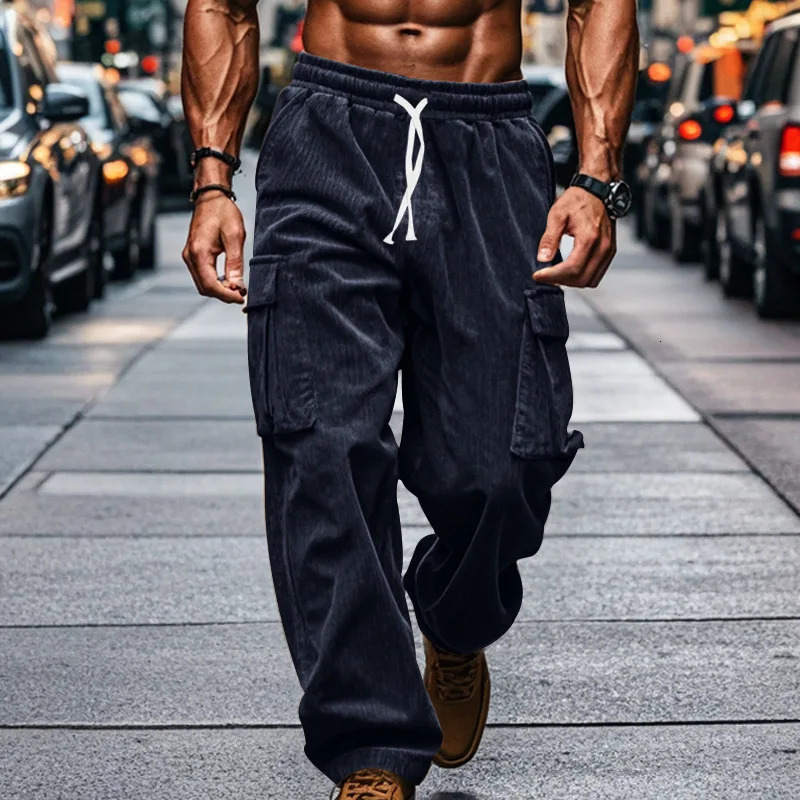 European and American denim mens casual pants breathable wide leg multi pocket straight 241115