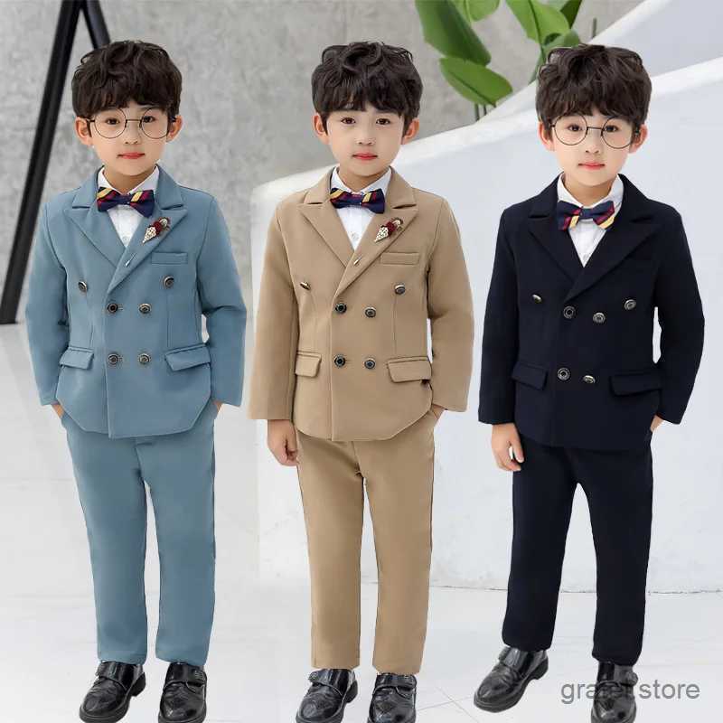Suits Boys 3Colors Jacket Pants 2Pcs Clothing Set Kids Formal Wedding Suit Gentleman Children School Performance Graduation Dress