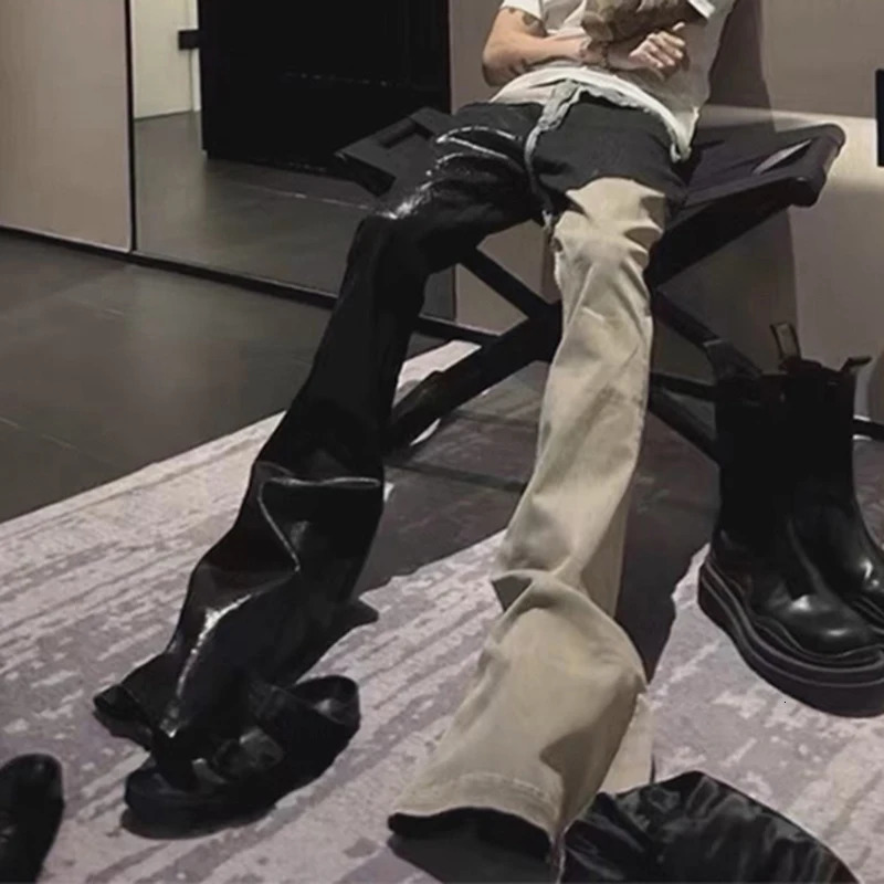 FEWQ Men Pants Washed Spliced Brushed High Street Niche Stacked Jeans Versatile 2023 Contrast Color Fashion Autumn 241116