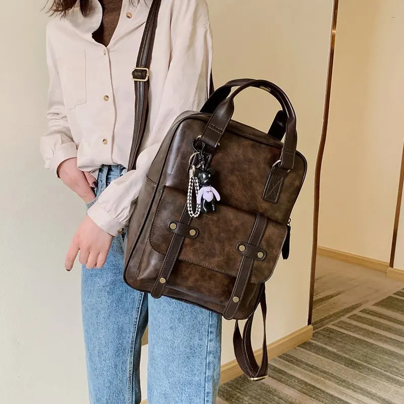 Fashion High Quality Pu Leather Womens Backpack Vintage Ladies Travel Backpack Solid Color Women Shoulder Bags 241115