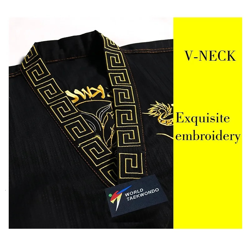 Regular Black Taekwondo Gi Uniform Set 8oz Ultra Light TKD Suit With Belt For Kids Adults Unisex Dragon Pattern Embroidery 241115