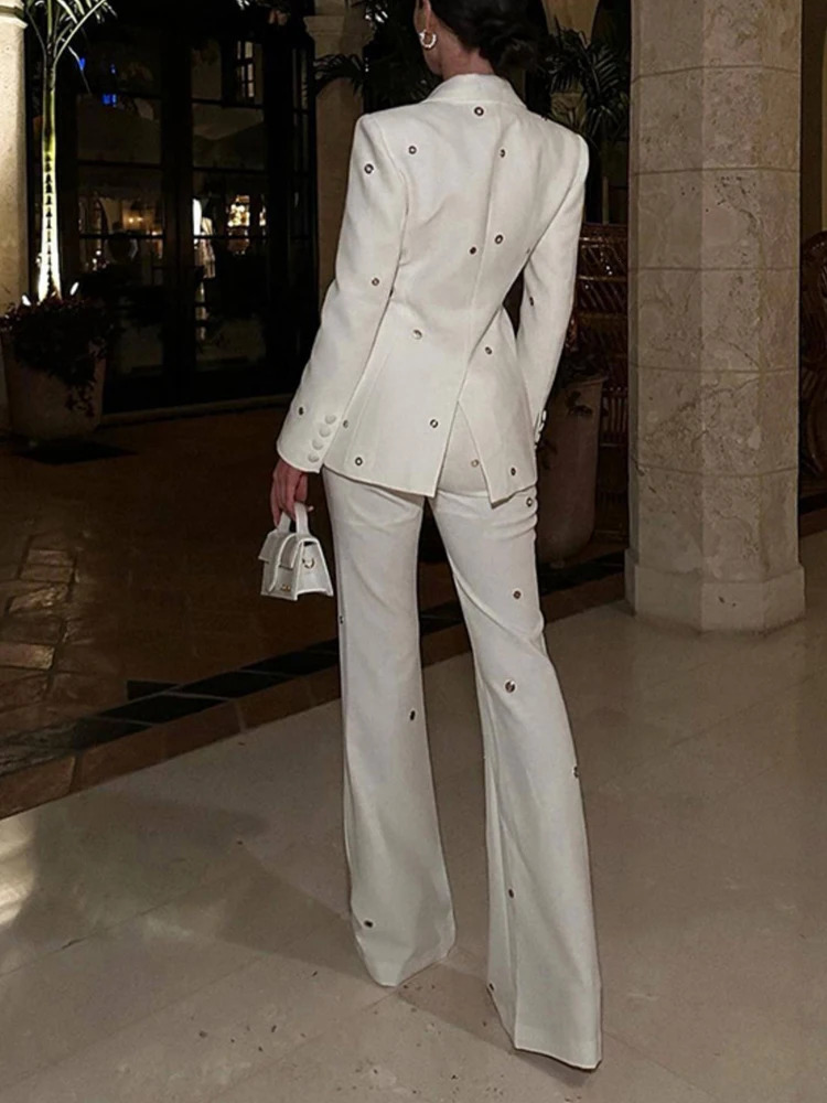 Womens Metal Buckle Jacket 2piece Set AutumnWinter Single breasted and High Waist Shining Pants Slim INKEO 4O084 241115