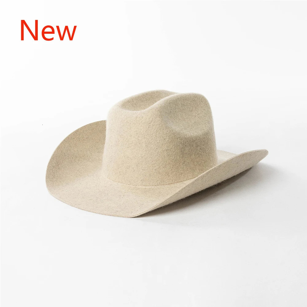 Cowboy hat autumn and winter wool cowboy hat jazz hat European and American fashion casual rolled edge wool felt cowboy hat 241116