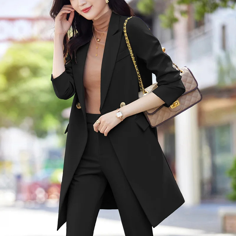 High end office professional womens jacket pants 2piece set autumn fashion long business casual mens wear 241115