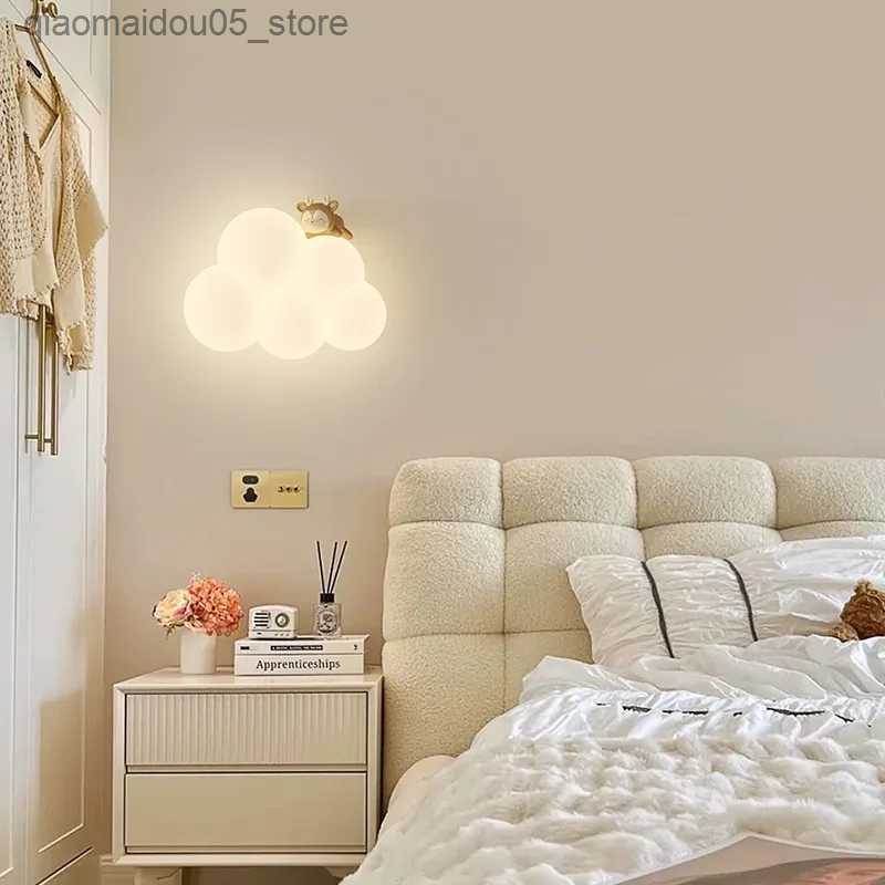 Lamps Shades Monkey Light cartoon animal wall lamp white cloud view daycare room night lamp childrens bedroom lamp eye protection Q240416