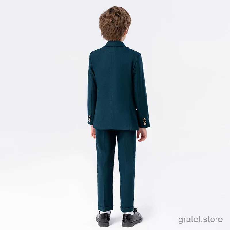 Suits Kids Photograph Suit Flower Boys Formal Wedding Party Performance Dance Tuxedo Wear Children Dark Green Luxurious Birthday Dress