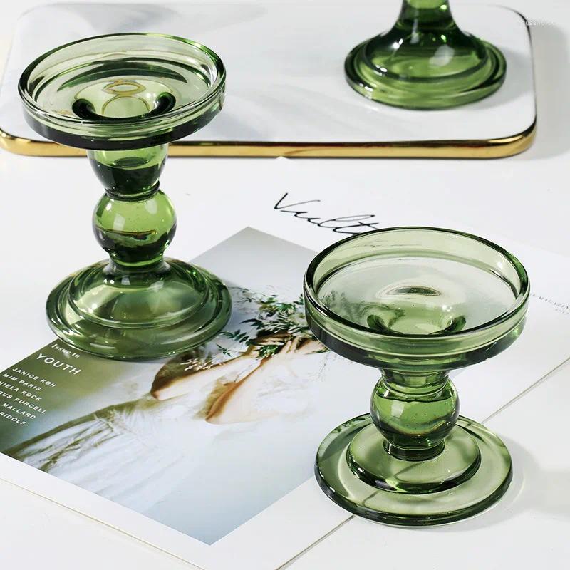 Candle Holders Green Glass Candlestick Decoration Accessories Vintage Crystal Wedding Decorative Home Decor