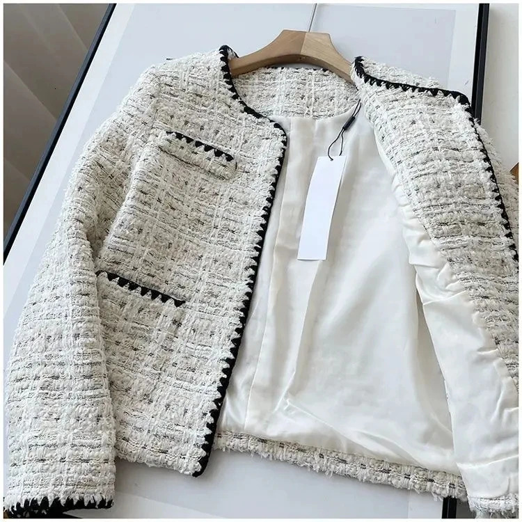 Spring and autumn jacket n fashionable sweet coarse tweed jacket for womens French elegant office womens wool short jacket 241115