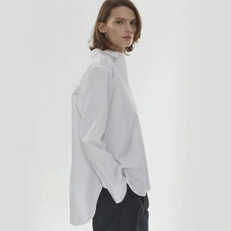 Womens vertical stripe shirt short front and back short sleeved vertical stripe shirt loose long sleeved commuting style TT 241115