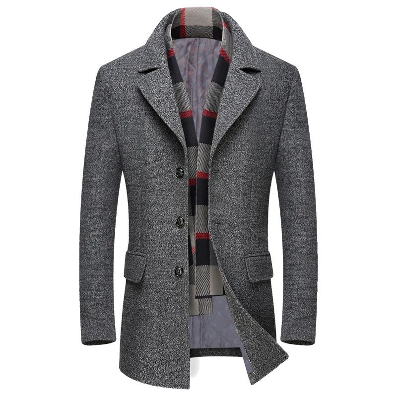 Mens Business Smart Casual Woolen Jacket Turn Down Collar Wool Coat Thicken Warm Male Blends Trench Windbreaker 241115