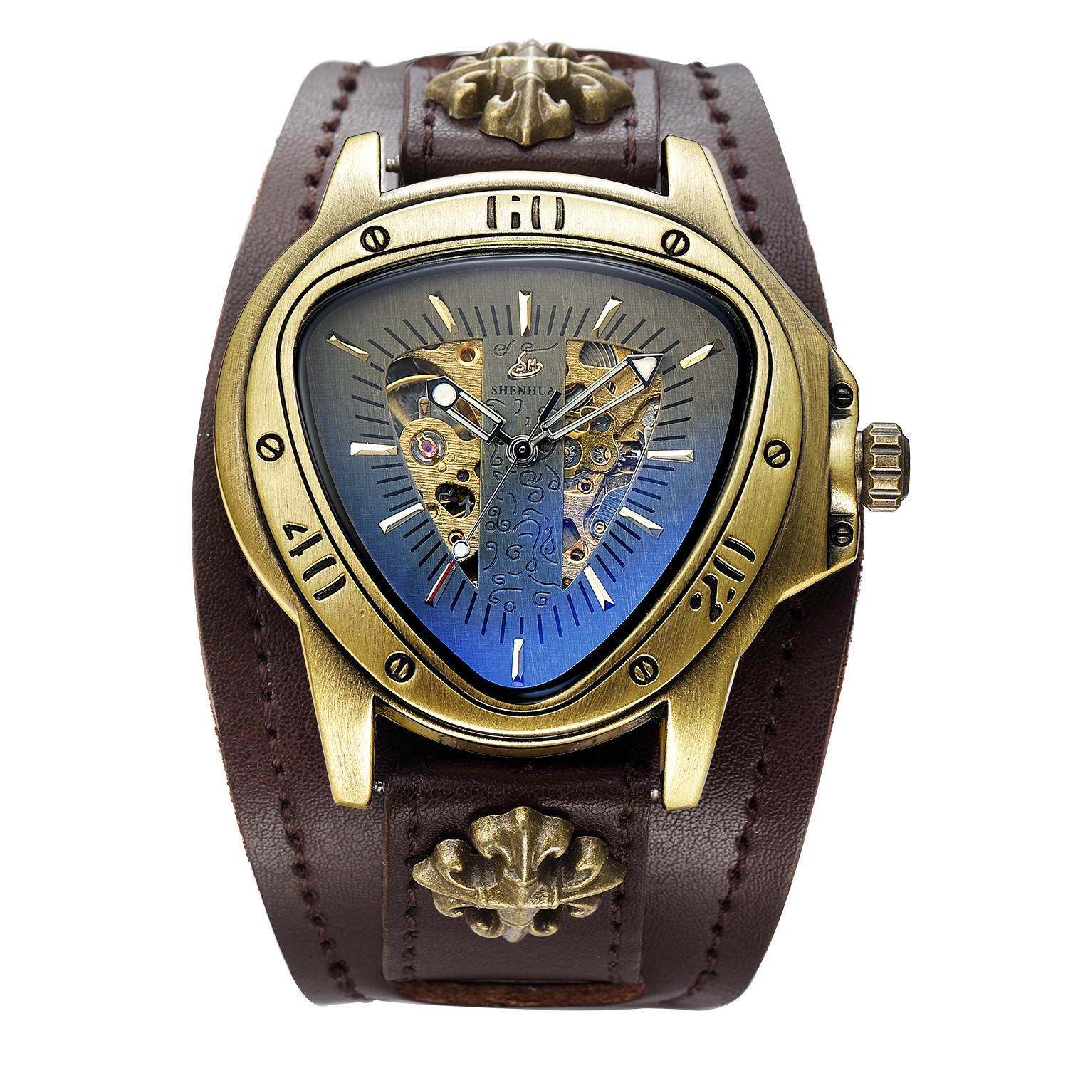 Triangle skeleton men's mechanical watch belt Europe and the United States large dial men's wristwatch dial diameter 41mm thickness 13mm fac