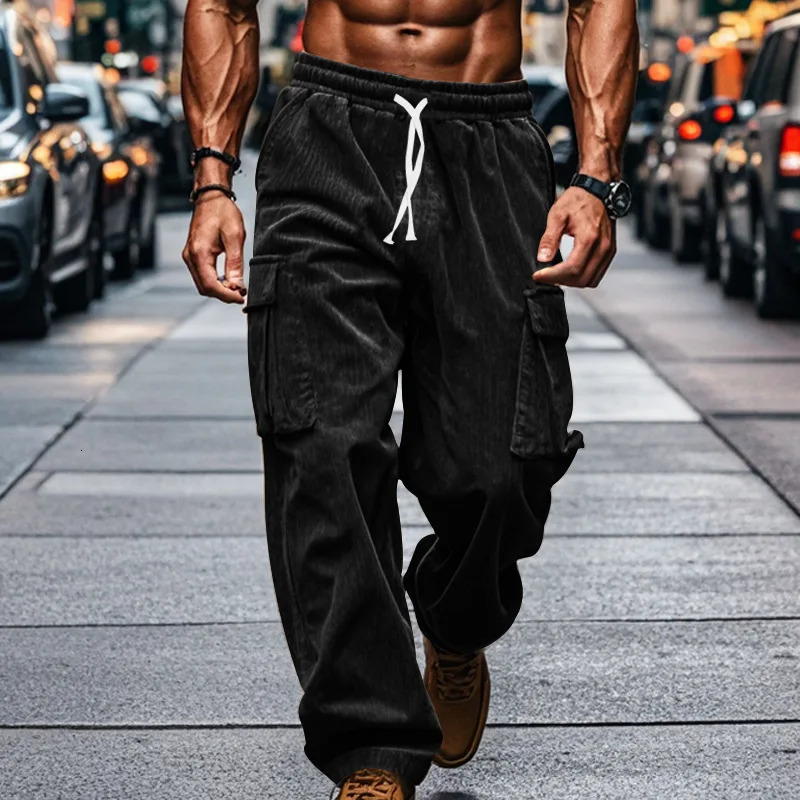 European and American denim mens casual pants breathable wide leg multi pocket straight 241115