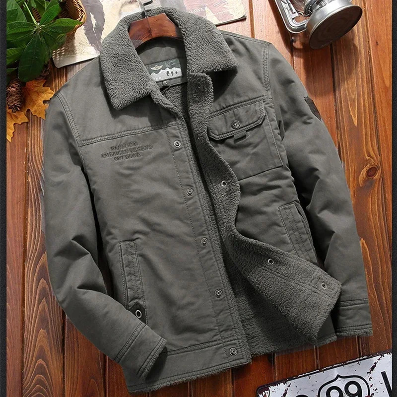 Outerwear Clothing fleece Bomber Jacket Mens Windbreaker Thick Warm Male Parkas Military Winter Jackets Fur collar Coats 241108