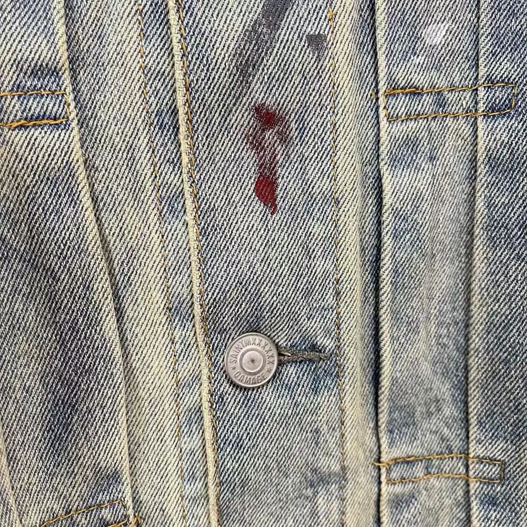 Mens Retro Distressed Broken Dirty Denim Jacket 241115