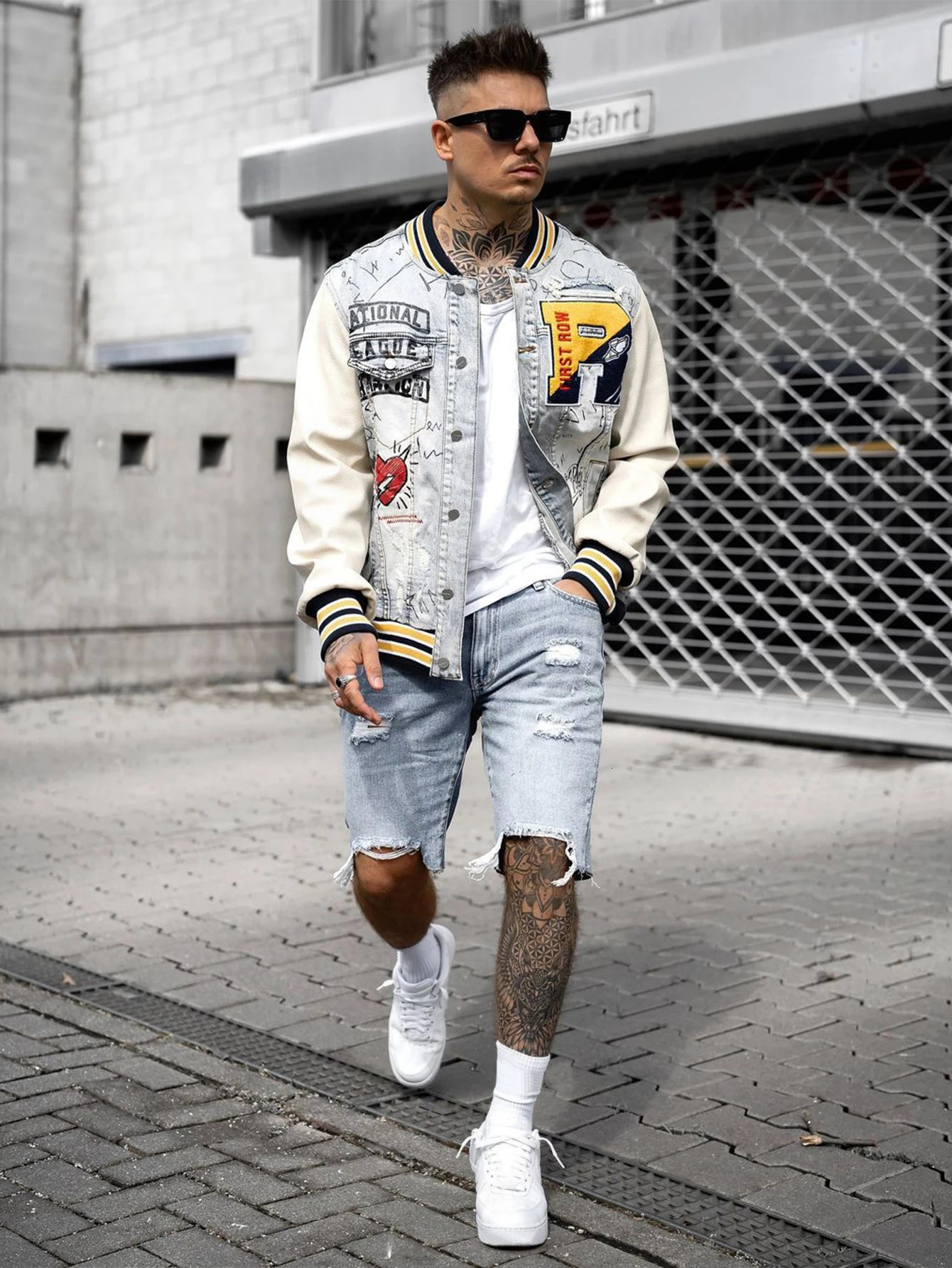 Mens Summer Casual Personality Irregular Foot Denim Shorts Wool Ripped Vintage Street Fifth Jeans 241115