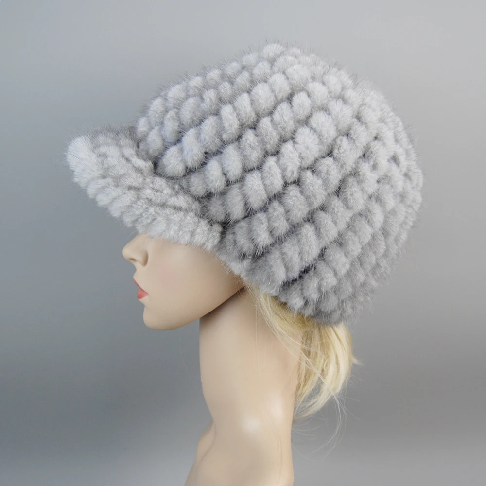 2024 Real Fur Cap Knitted Natural Mink For Women Winter Avoid Wind And Snow Good Quality Female ed Ear Warm 241125