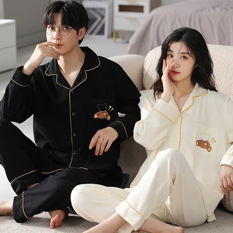 Spring Couple Japan Sleepwear Set Womens Cotton Soft Sleepwear Loose Home Clothes Fashion Sleepwear Set Sleepwear 241112