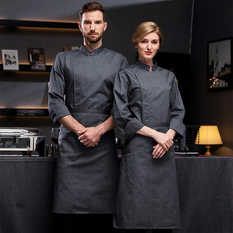 White chef jacket long sleeve coat Tshirt el uniform restaurant Bakery Breathable Cooking clothes 240412
