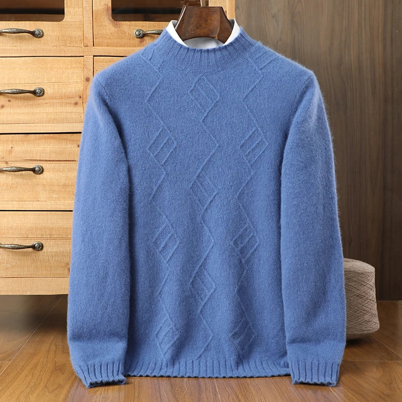 autumn and winter cashmere sweater mens round neck diamond head long sleeved knitted loose bottom 241115