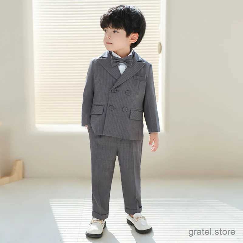 Suits Children Luxurious Gary Photography Suit School Boys Jacket Vest Pants Bowtie Birthday Ceremony Costume Kids Wedding Party Dress