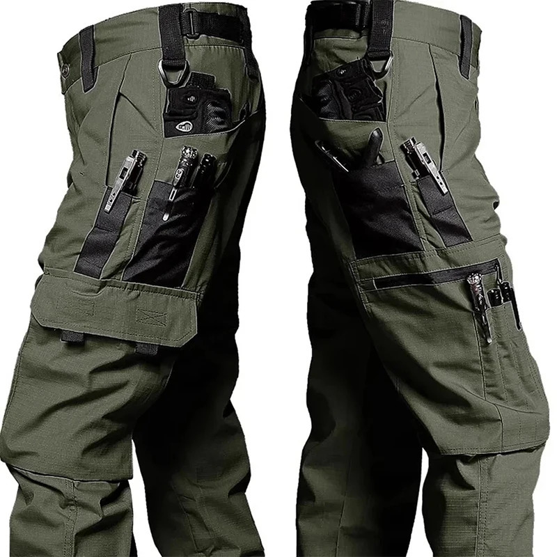 mens tactical pants outdoor work and leisure cargo handcart waterproof multi pocket wearresistant training 241115