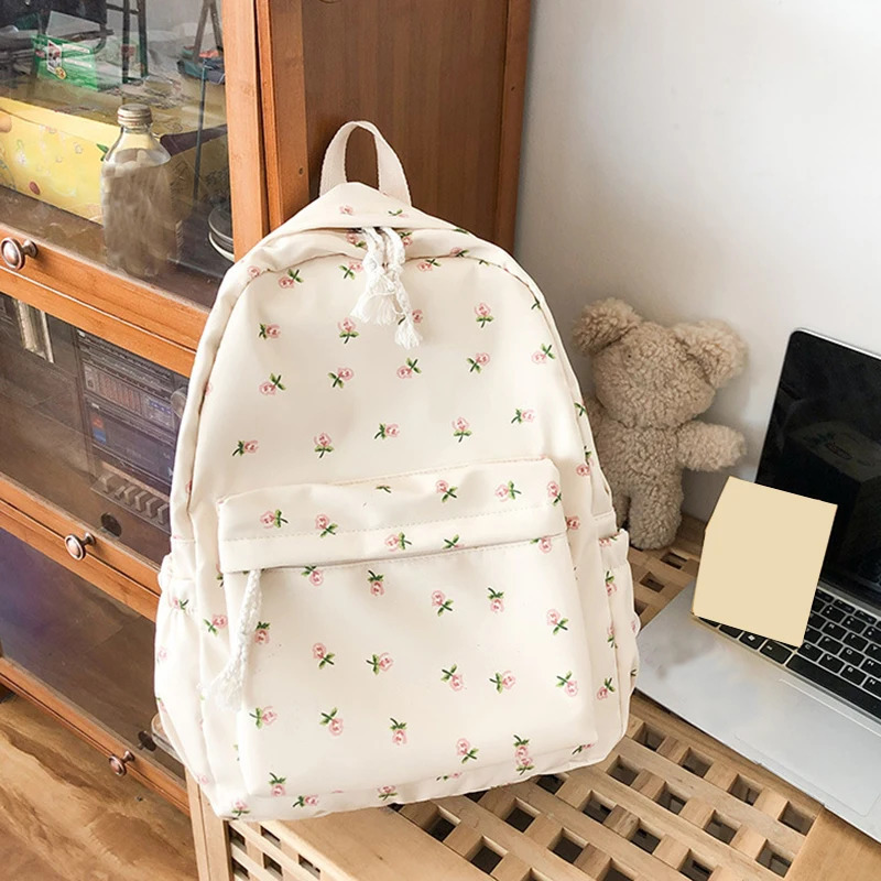 Korean Version Nylon Floral Backpack School Flower Fashion Backpack Junior High School Backpack Travel Bag 241115