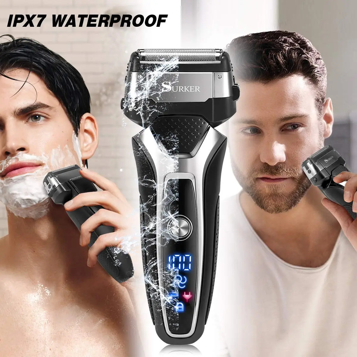 Wet Dry Rechargeable Electric Shaver For Men Facial Beard Electric Razor Stubble 3-Blade System Shaving Machine Washable 241115