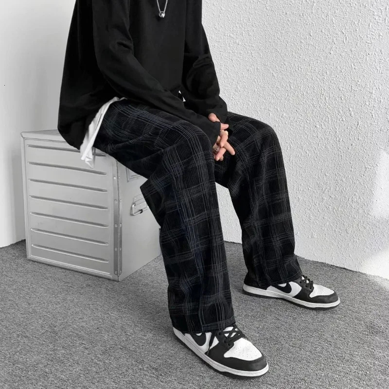 Spring and Autumn Mens Fashion Retro Classic Checkered Print Harajuku Y2K Street Clothing Mens Casual Loose Straight Pants 241112