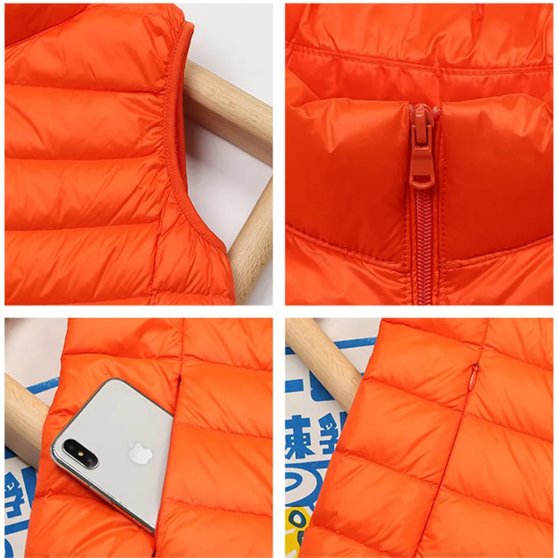 Fashion autumn stand up collar duck down vest for women elegant solid simple zipper jacket casual warm vest for women white duck down vest 241111