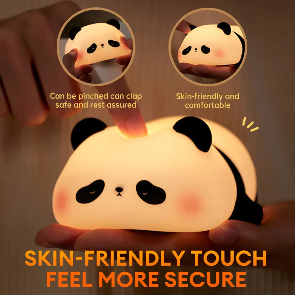 Cute Panda Night Light LED Silicone Pat Lamp 3 Gears Dimmable Sleep Atmosphere Lamp with Timing for Children Bedside Gift 241115