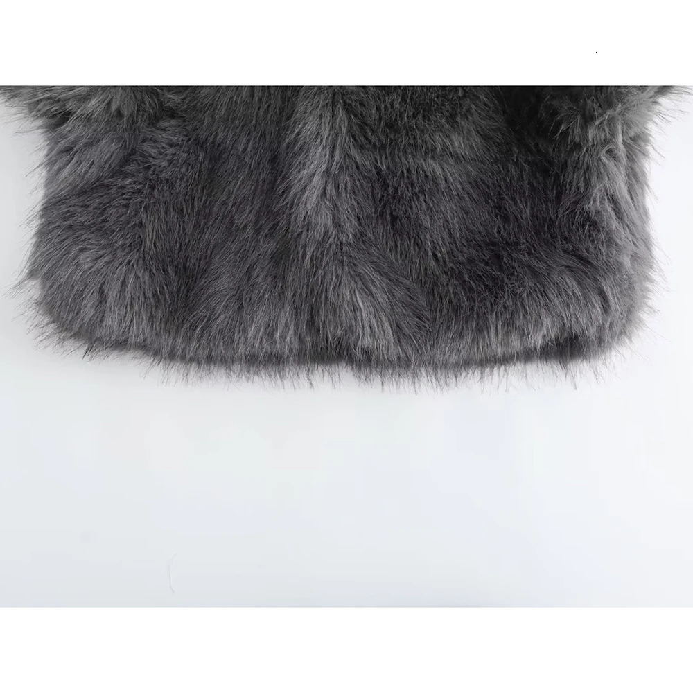 Aoaiiys Faux Fur Jacket for Women Coats Grey ONeck Long Sleeve Autumn Winter Warm Outerwears French Fashion Elegant Jackets 241108