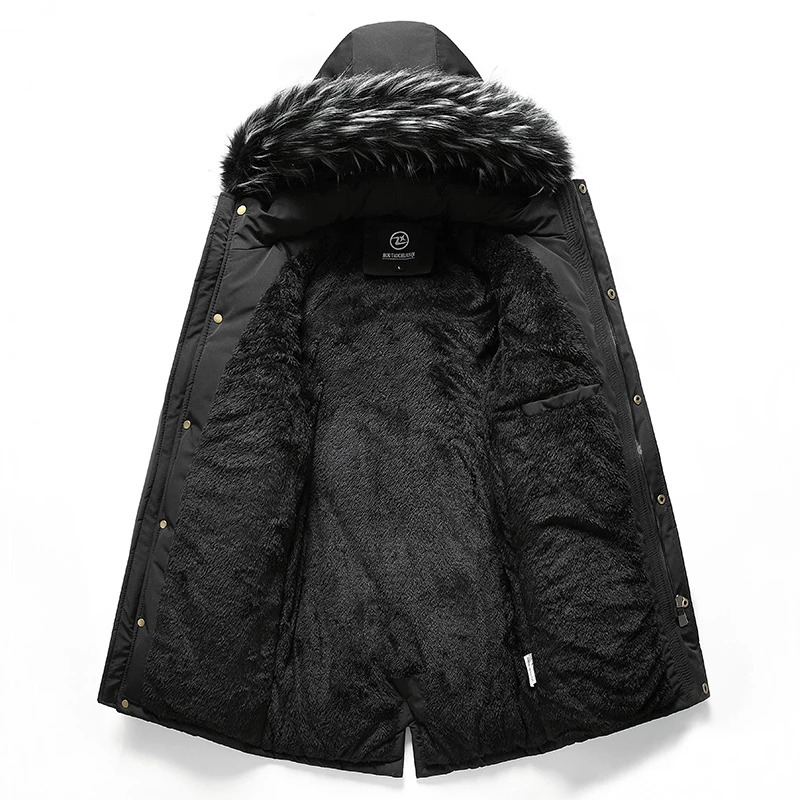 Winter Men Warm Jacket Cotton Windproof Casual Parkas Coat Fur Collar Thicken Outwear Detachable Hat Male 241115