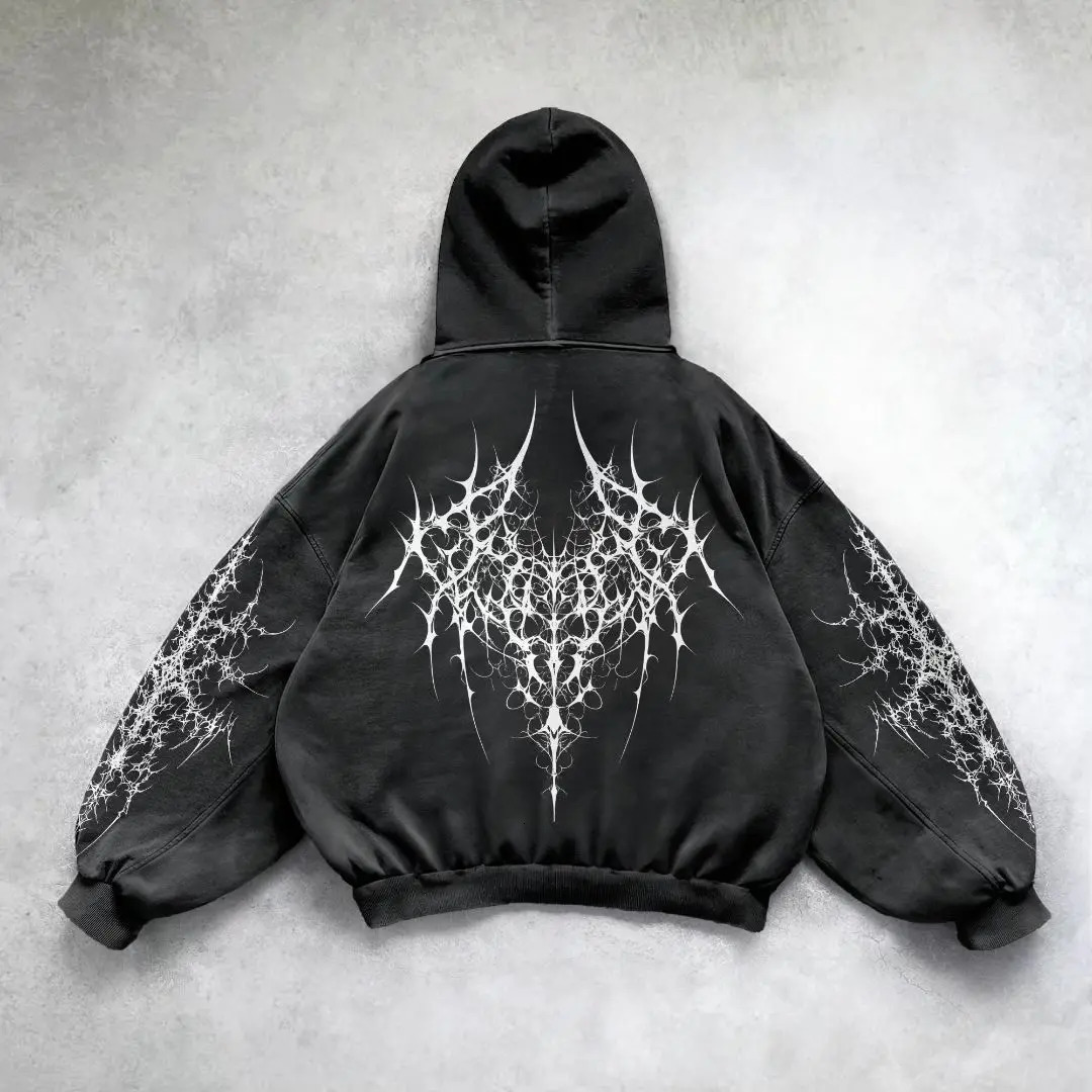 Y2k Hoodie Gothic Punk Oversized Graphic Print Black Hoodies Loose Harajuku Long Sleeved Pullover Men and Women Sweatshirt Top 241116