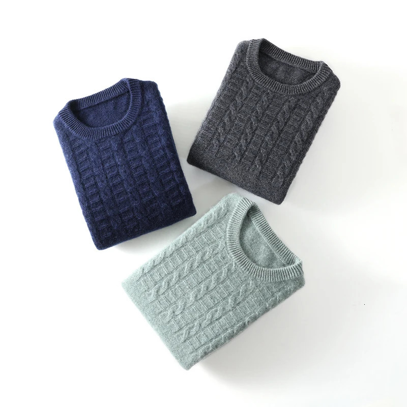 100% cashmere mens round neck cardigan autumn and winter thick sweater with business leisure facilities 241115