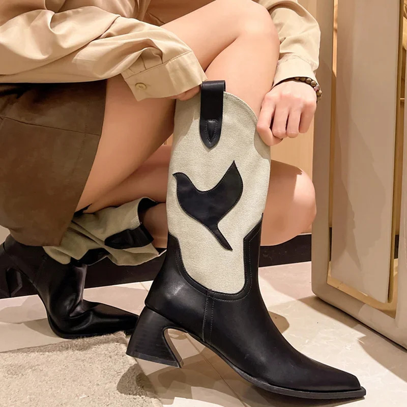 Pointy Boot Denim Womens Shoes Winter Shoes Sexy Thick High Heels Boots Pointe Denim Over the Knee 241115