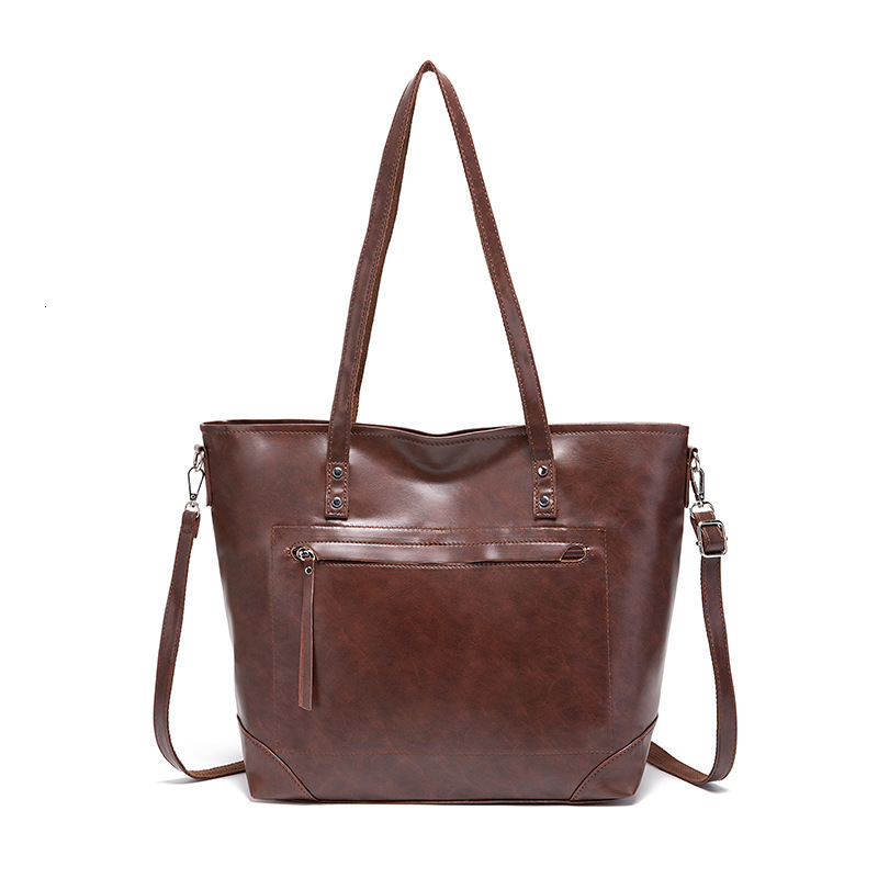 Designer oil wax leather casual large capacity handbag, women's tote crossbody bag, single shoulder luggage bag
