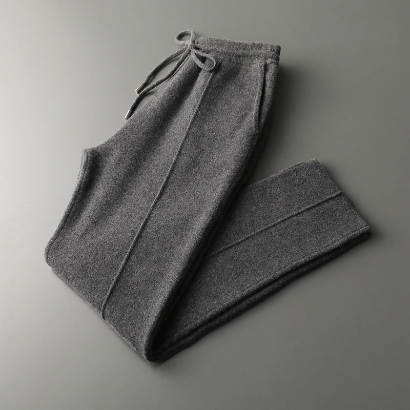 Mens pure wool knitted pants with elastic waist slim and fitted mid seam thick boxing for warmth fashion 241115
