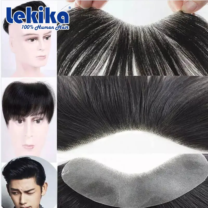 Men Forehead Hairline V Shape Toupee 100% Human Hair Skin PU Man Hairpieces Frontal Hair Topper for Receding Natural Hairline 241115