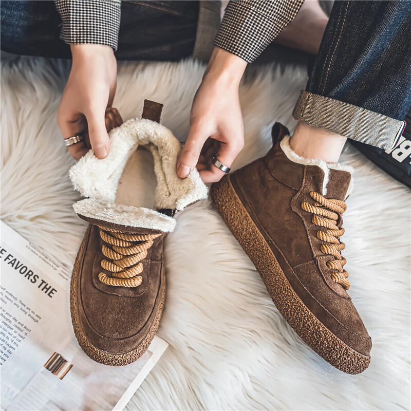 Hot Sale Winter High Top Man Fashion Brown Ankle Boots Cotton Shoes Warm Plush Suede Casual Sneakers Men Botas Hombre