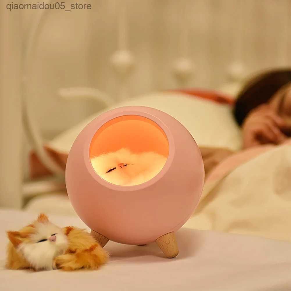 Lamps Shades Cute Cat LED Night Light USB Charging Bedroom Decorative Light Bedroom Table Light Childrens Holiday Baby Gift Q240416