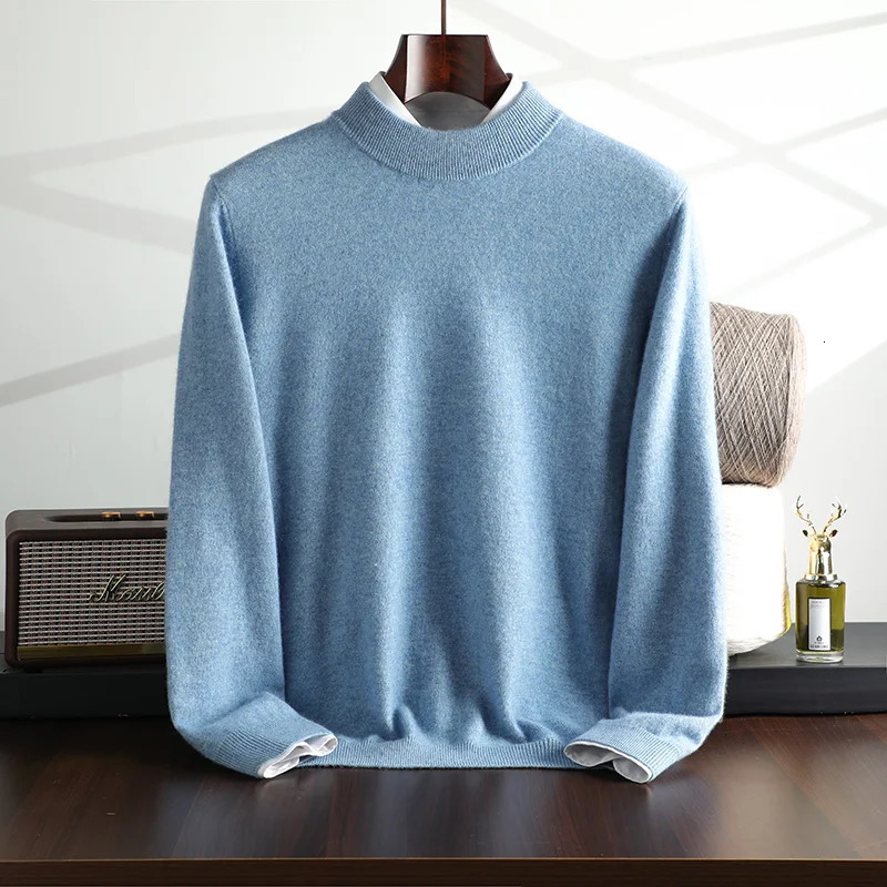 {100% Cashmere} Mens Cashmere Selling Half High Collar Solid Color Knitted Sweater 241115