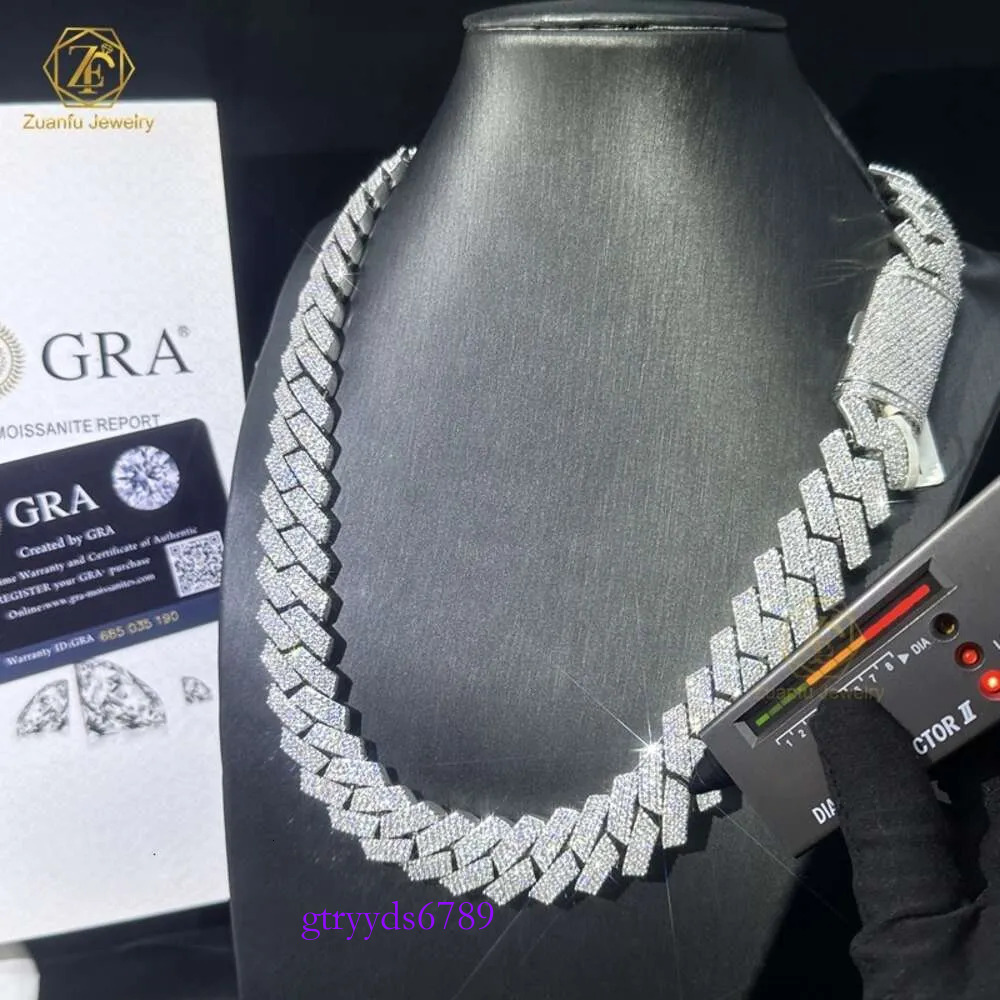 necklace moissanite chain Custom Lock Pass Sier Lab Grown Tester 8mm Three Rows Iced Out Hip Hop Vvs1 Dia Cuban k