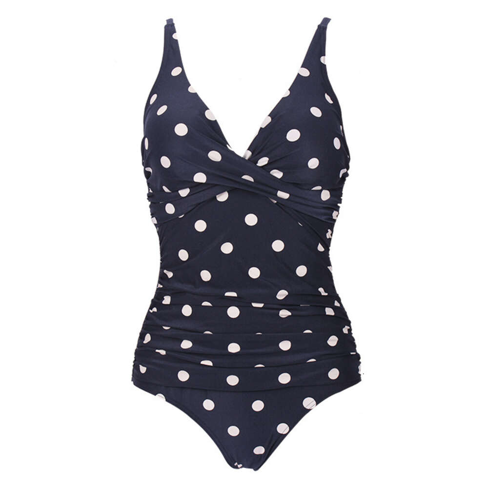 2024New Double Shoulder Pleated Belly Covering Triangle One Piece Swimwear for Swimming Women F41654