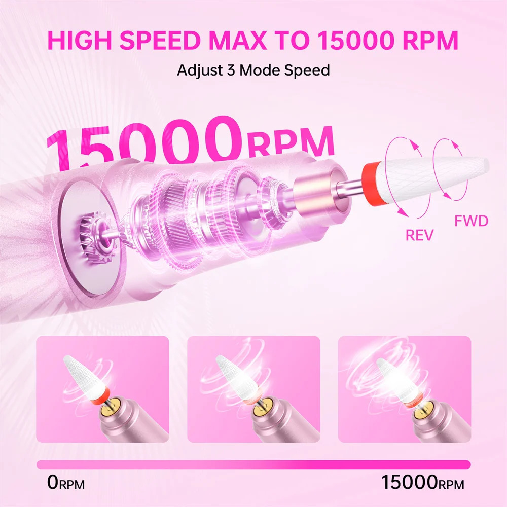 Electric Nail Drill Machine for Acrylic Gel Nails Manicure Pedicure Nail Polishing Tools Home Salon USB Rechargeable 241115