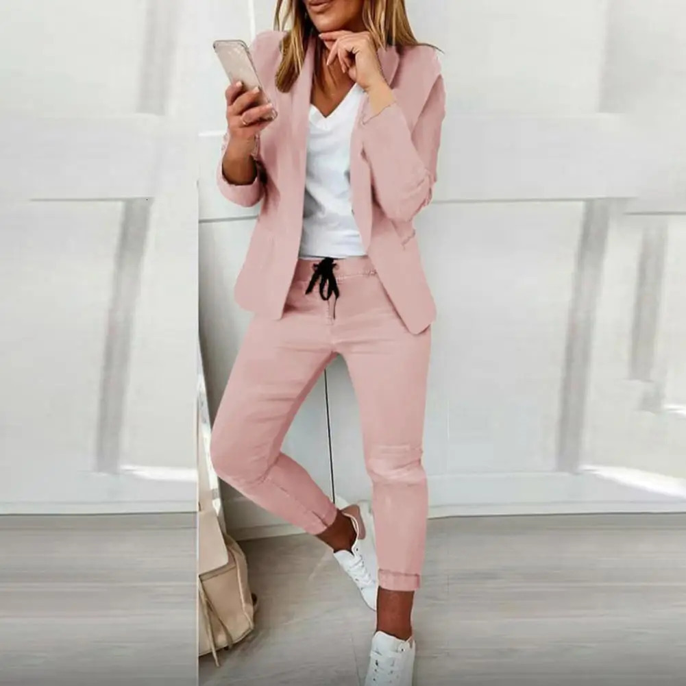 Womens suit jacket pants set Korean fashion casual lapel office womens long sleeved 241115