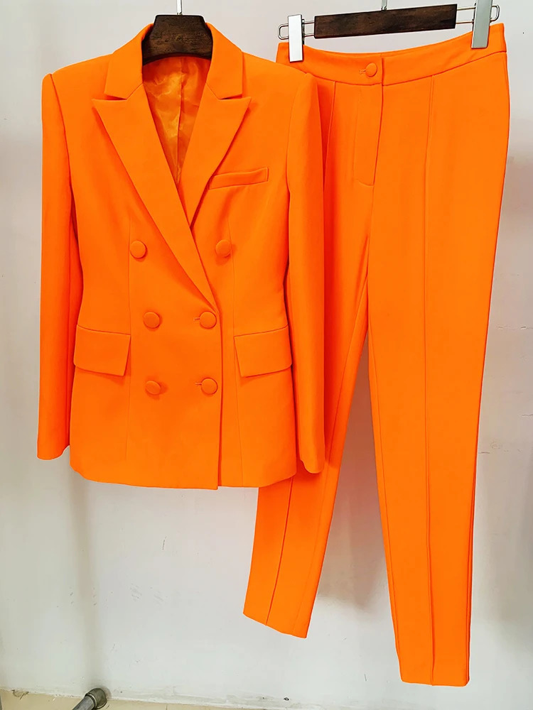 High quality fashion ner set womens double chest ultrathin jacket pencil pants 2 pieces 241115