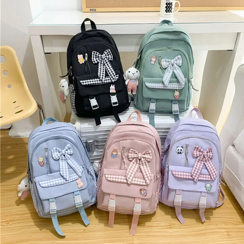Fashion Bow Backpack Childrens School Backpack Large Capacity Nylon School Bags Elementary School Book Bags Outdoor Travel Bag 241115