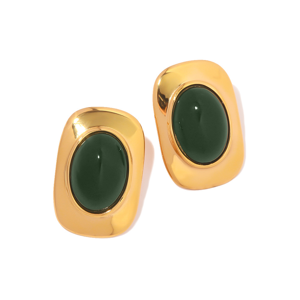 Designer Retro Exaggerated Green Opal Stone Oval Earrings for Women Parties Weddings Valentine's Day Gifts Jewelry Wholesale